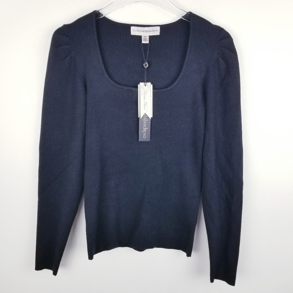 Catherine Malandrino Black Ribbed Scoopneck Top NWT size Medium